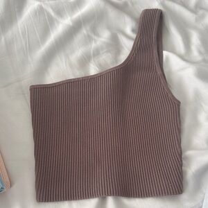 Aritzia Brown Sculpt Knit Ribbed One-Shoulder Top